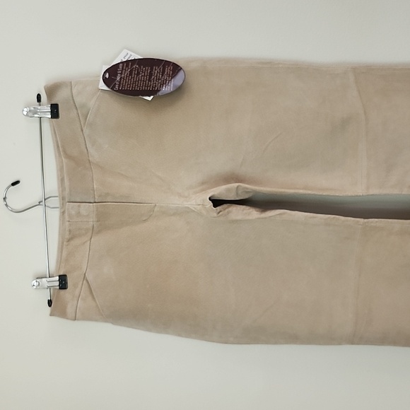 Newport News genuine leather beige Bootcut pants pockets women's size 4 - Picture 2 of 10